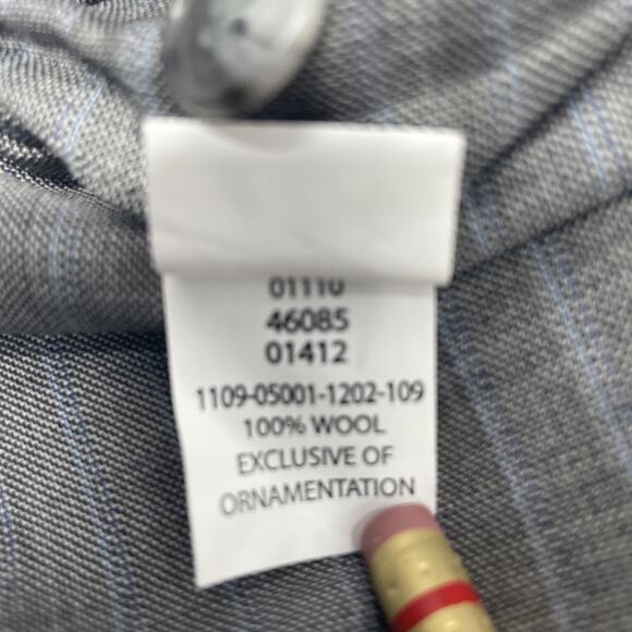 Jos A Bank Mens 39 x 36 No Hem Wool Dress Pants Gray w/blue Pinstripe Flat Front - Picture 7 of 7